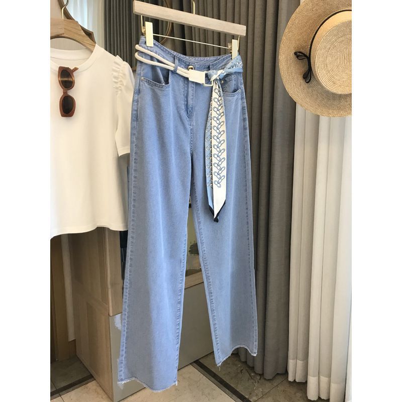  バギーパンツ 新作レディースデニム ハイウエスト スカーフベルト付きワイドパンツ