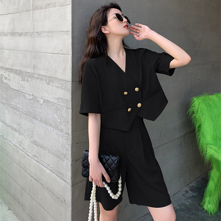  バギーパンツ ワイド半袖ダブルボタンジャケット短パン二点セット