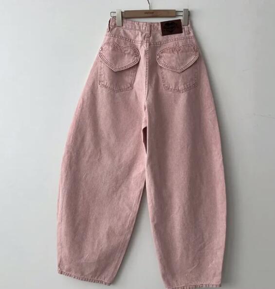  バギーパンツ ハート刺繍デニムワイドパンツ バギーシルエット
