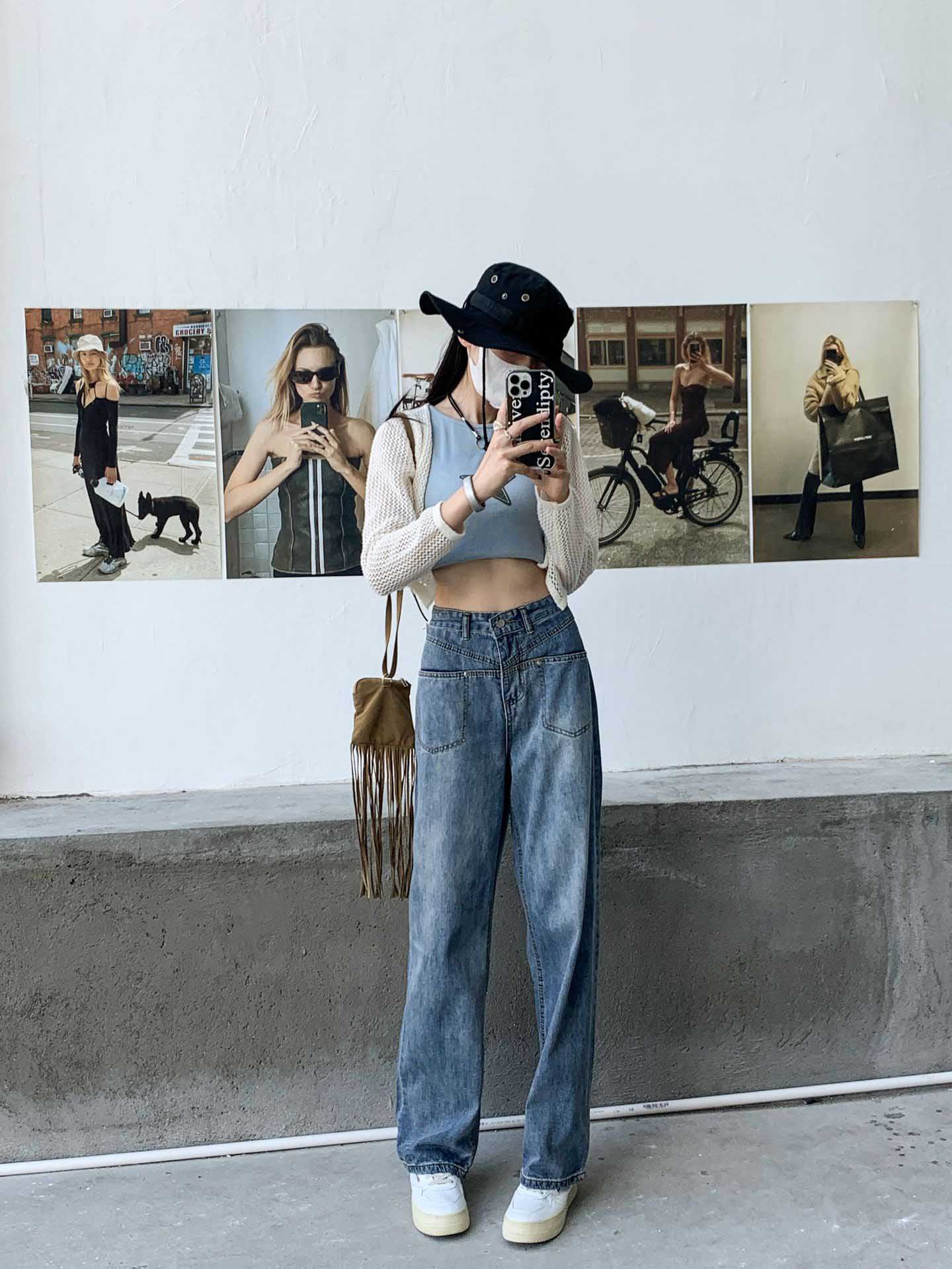  バギーパンツ ヴィンテージ風ハイウエストデニム ワイドゆったりボトムス