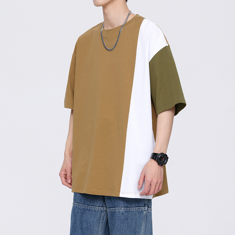 オーバーサイズTシャツ 切り替えデザイン メンズゆったりシルエット半袖
