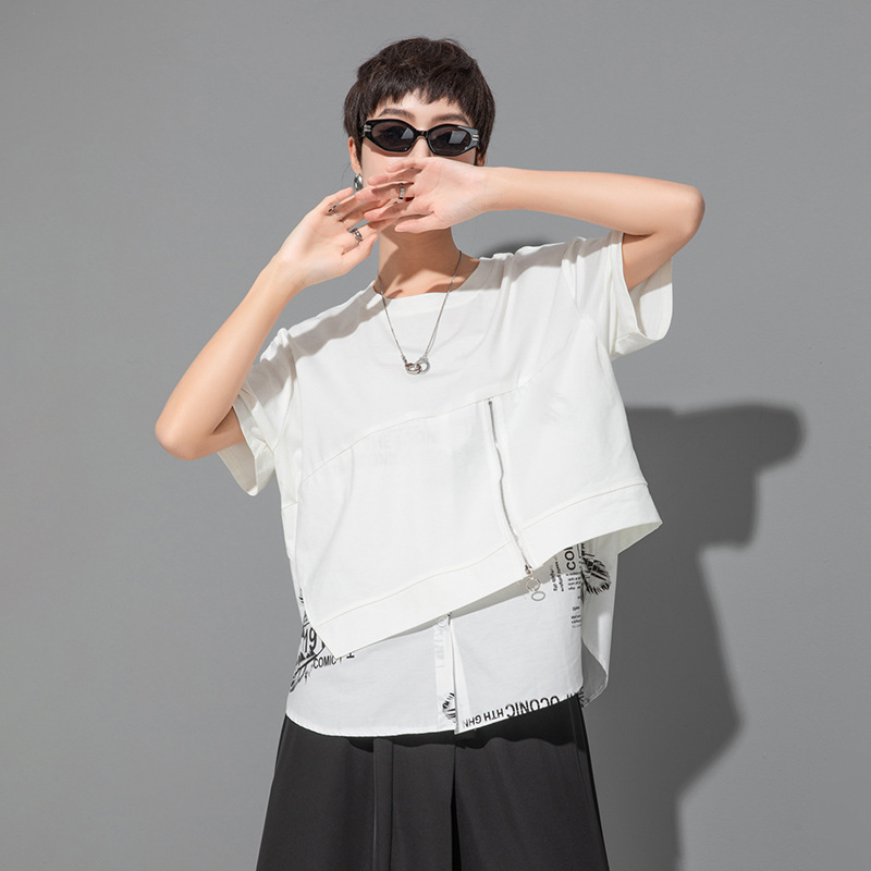 オーバーサイズTシャツ レディースレイヤード切替デザインゆったり半袖