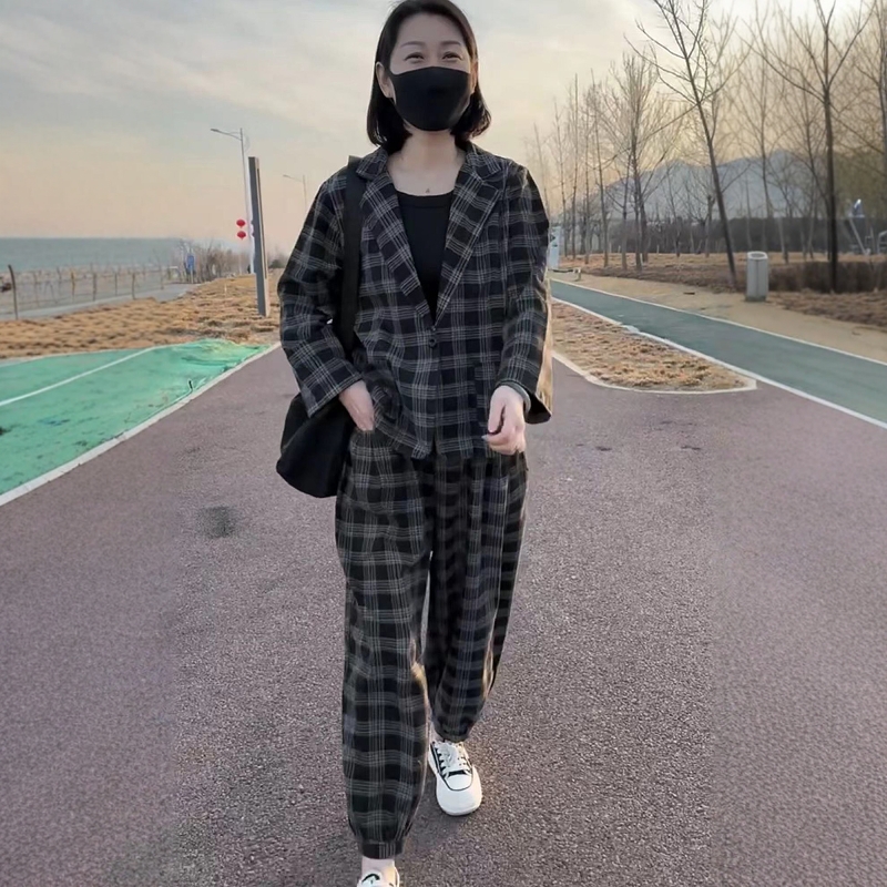 オーバーサイズ ゆったりチェックパジャマ風セットアップ