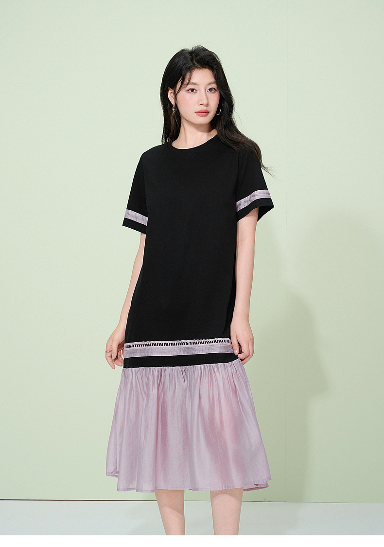 オーバーサイズTシャツ バイカラー切替裾フリルワンピース