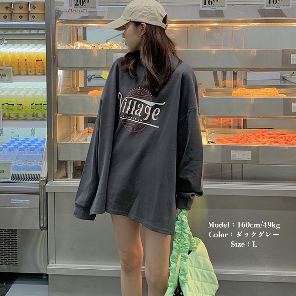 オーバーサイズTシャツ ヴィンテージロゴオーバーサイズ長袖Tシャツ韓国風