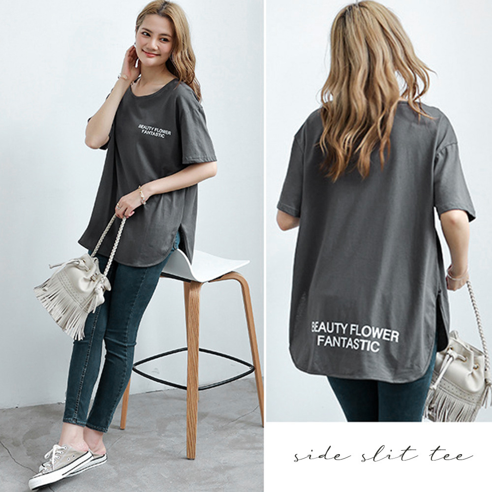 オーバーサイズTシャツ 韓国風ロゴ入りオーバーサイズ半袖シャツ レディース
