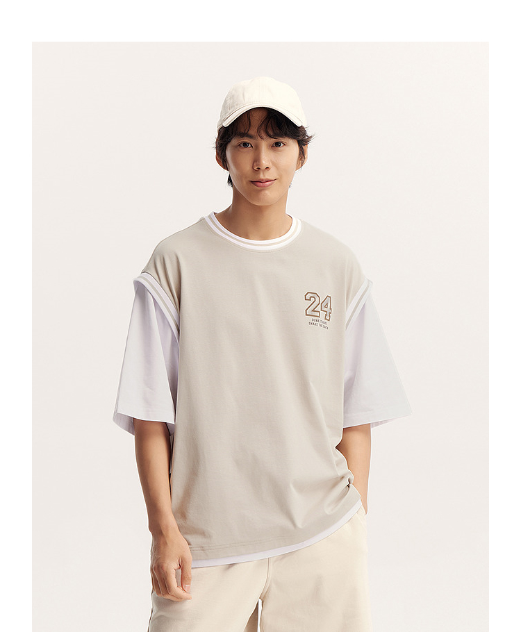 オーバーサイズTシャツ 数字刺繍レイヤード風ゆったりティー
