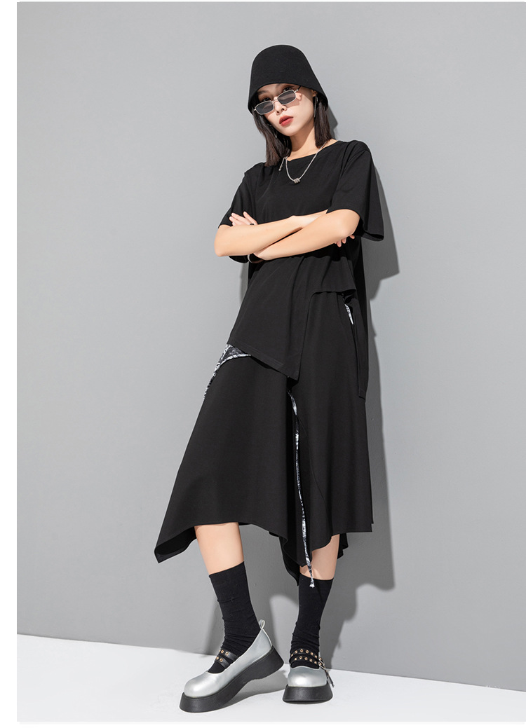 オーバーサイズTシャツ レディースアシンメトリー切替デザインワンピース
