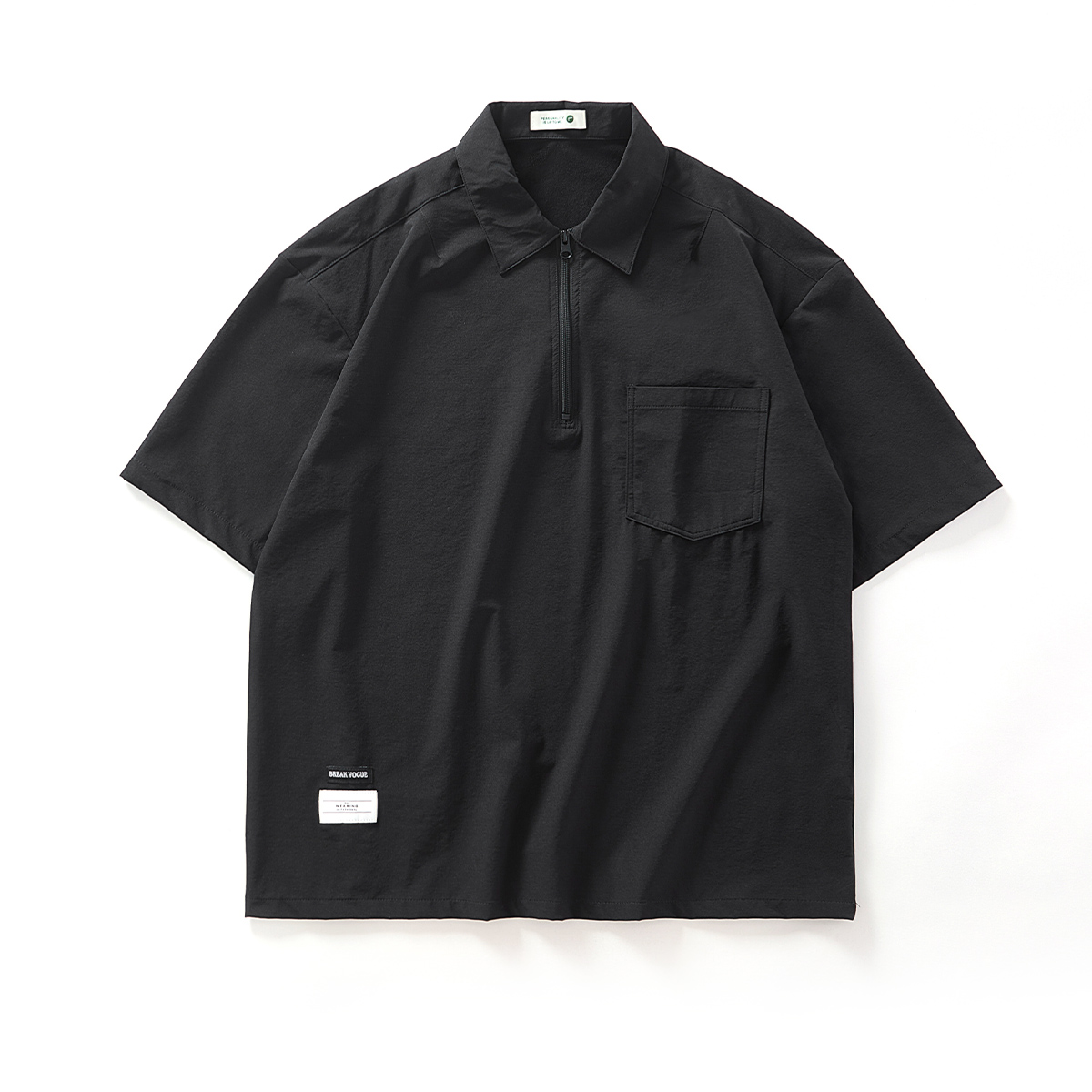 オーバーサイズTシャツ ハーフジップ襟付きポケットシャツ