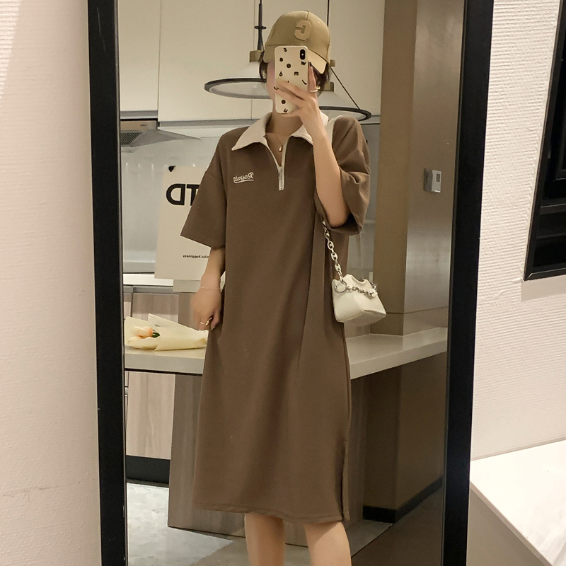 オーバーサイズTシャツ 襟付きゆったりポロワンピース