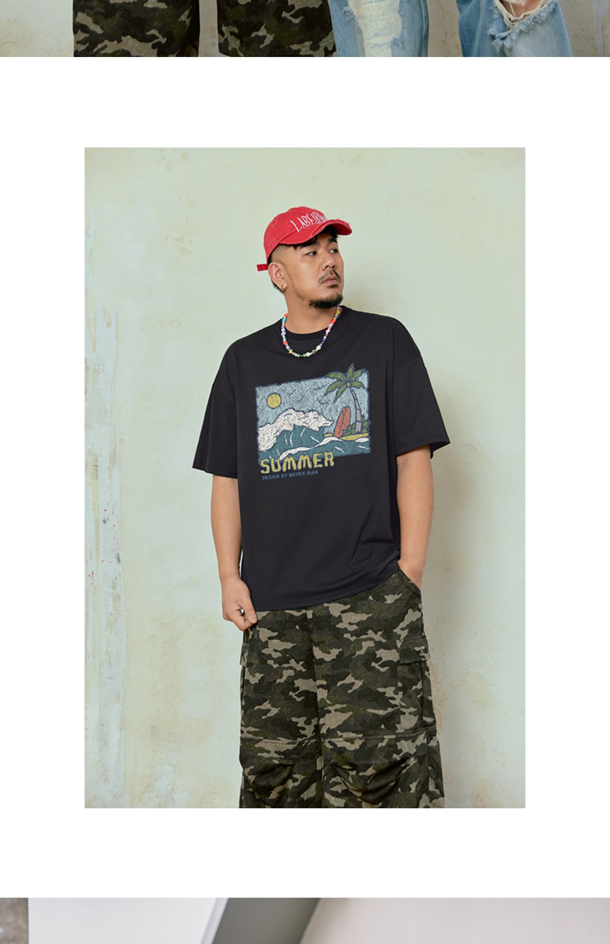 オーバーサイズTシャツ 南国ビーチ ゆったりプリント半袖