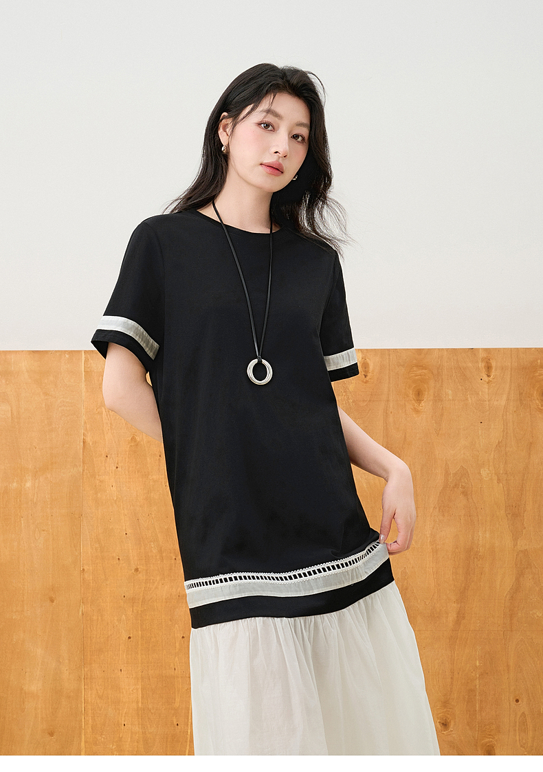 オーバーサイズTシャツ バイカラー切替裾フリルワンピース