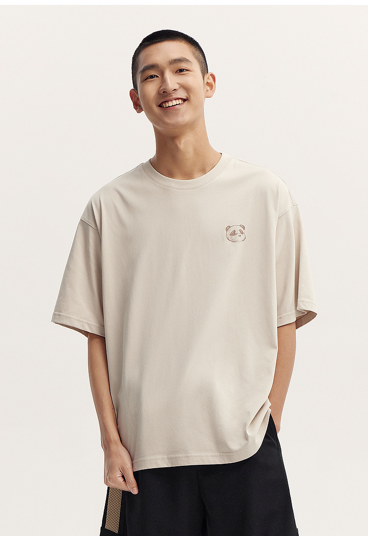 オーバーサイズTシャツ パンダ刺繍ゆったりシルエット半袖