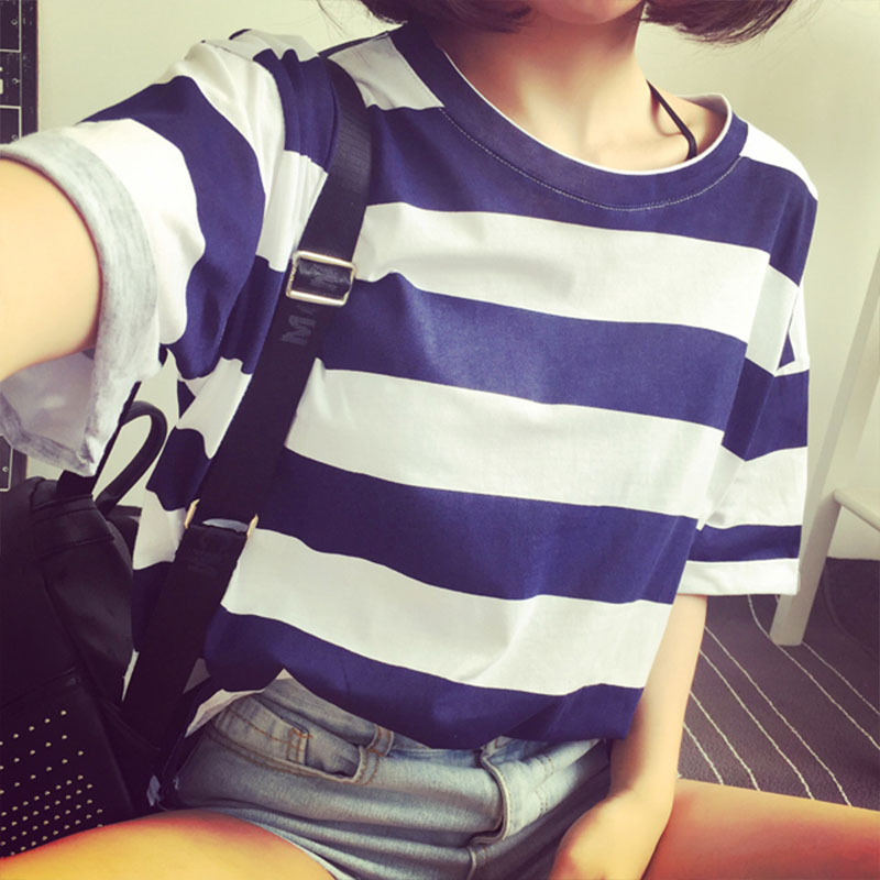 オーバーサイズTシャツ 太ボーダーゆったりシルエット半袖