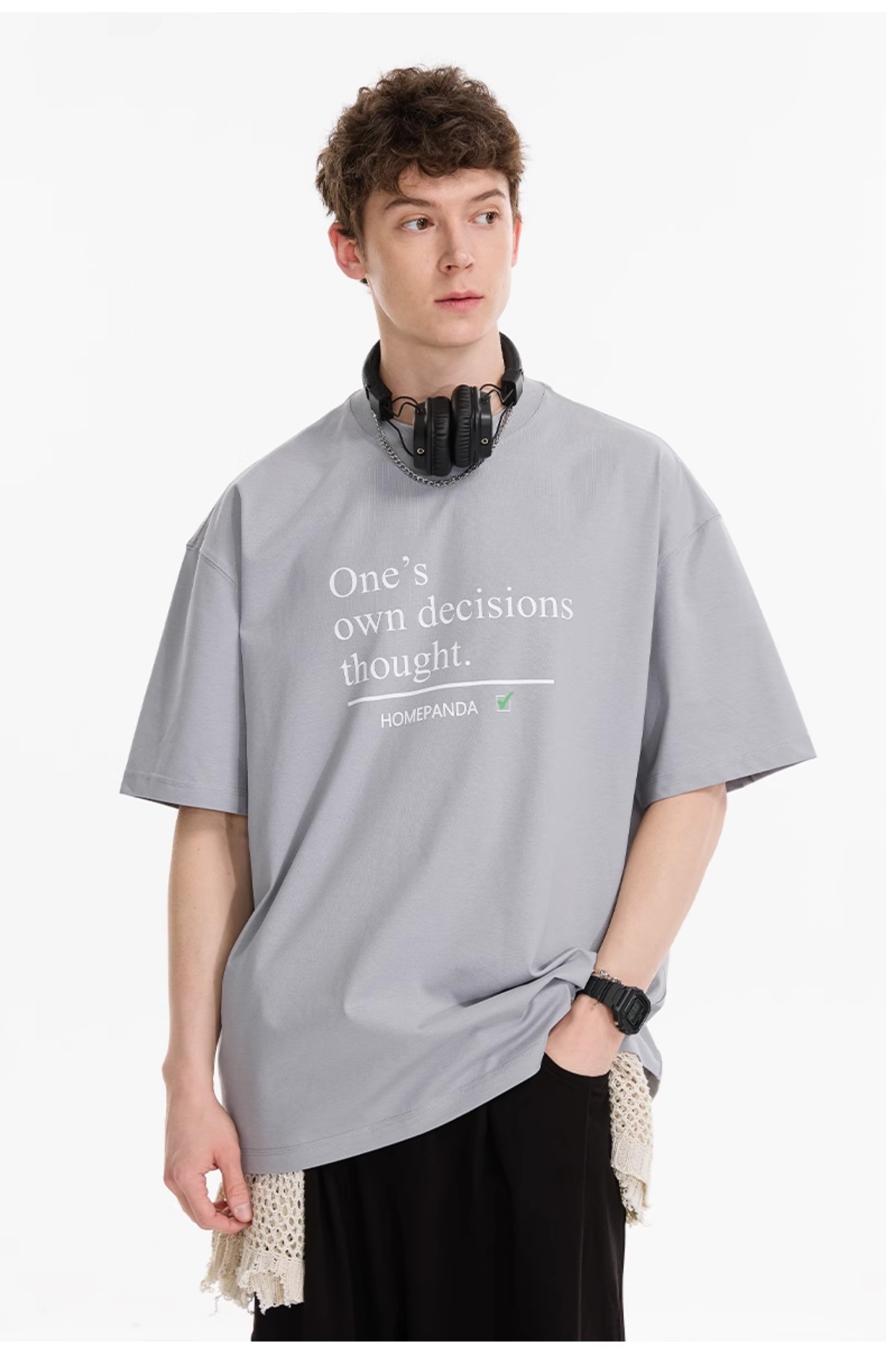 オーバーサイズTシャツ 自己決断メッセージプリントゆったり半袖
