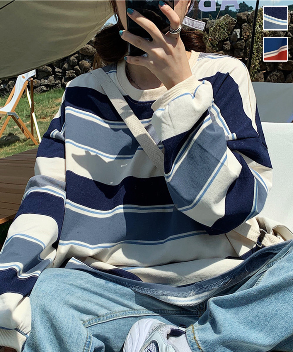 オーバーサイズTシャツ ボーダー柄配色オーバーサイズスウェット