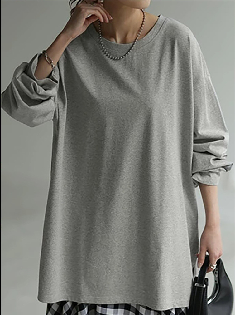 オーバーサイズTシャツ 秋新作 無地 ゆったり長袖カットソー レディース
