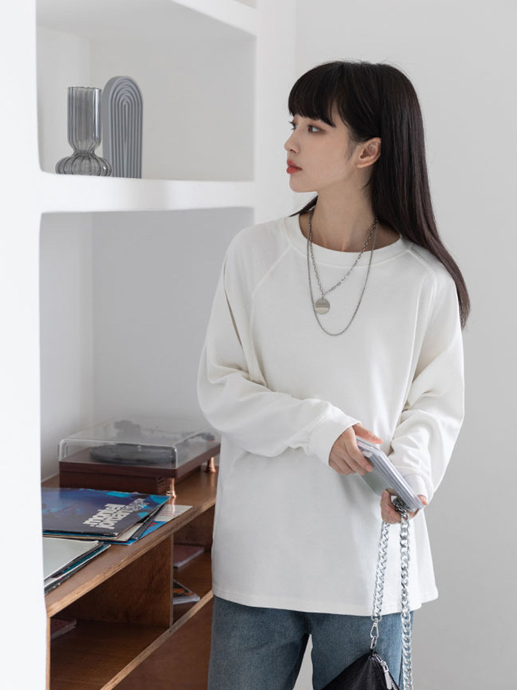 オーバーサイズTシャツ ゆったりラグランスリーブ長袖トップス
