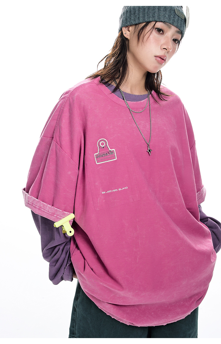 オーバーサイズTシャツ ヴィンテージ風ポケット付きゆるシルエット