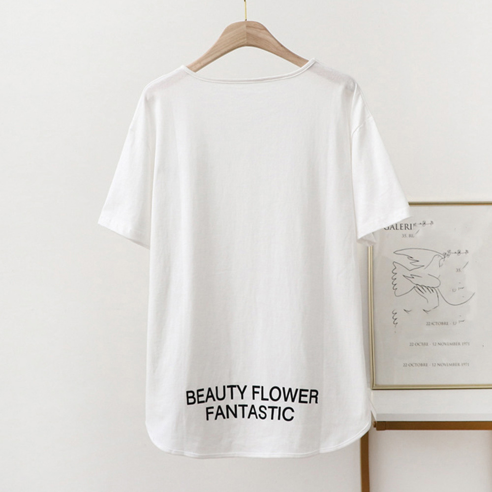 オーバーサイズTシャツ 韓国風ロゴ入りオーバーサイズ半袖シャツ レディース