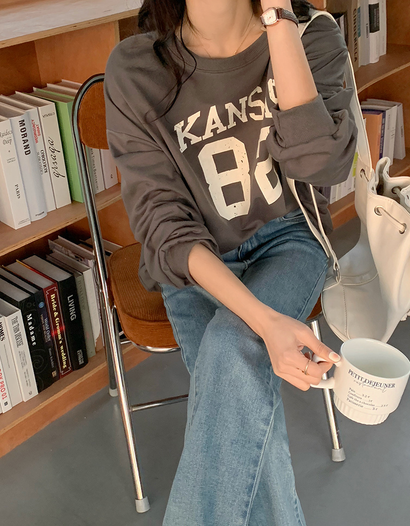 オーバーサイズTシャツ 韓国風ロゴプリント長袖オーバーサイズ