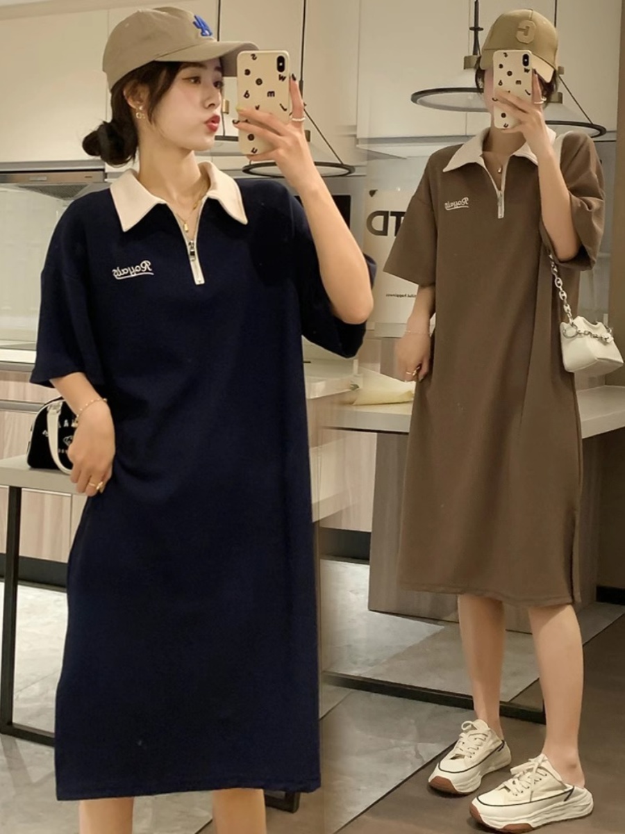 オーバーサイズTシャツ 襟付きゆったりポロワンピース