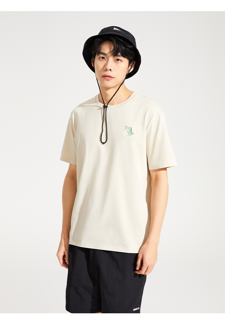 オーバーサイズTシャツ ワンポイント恐竜刺繍ゆったり半袖