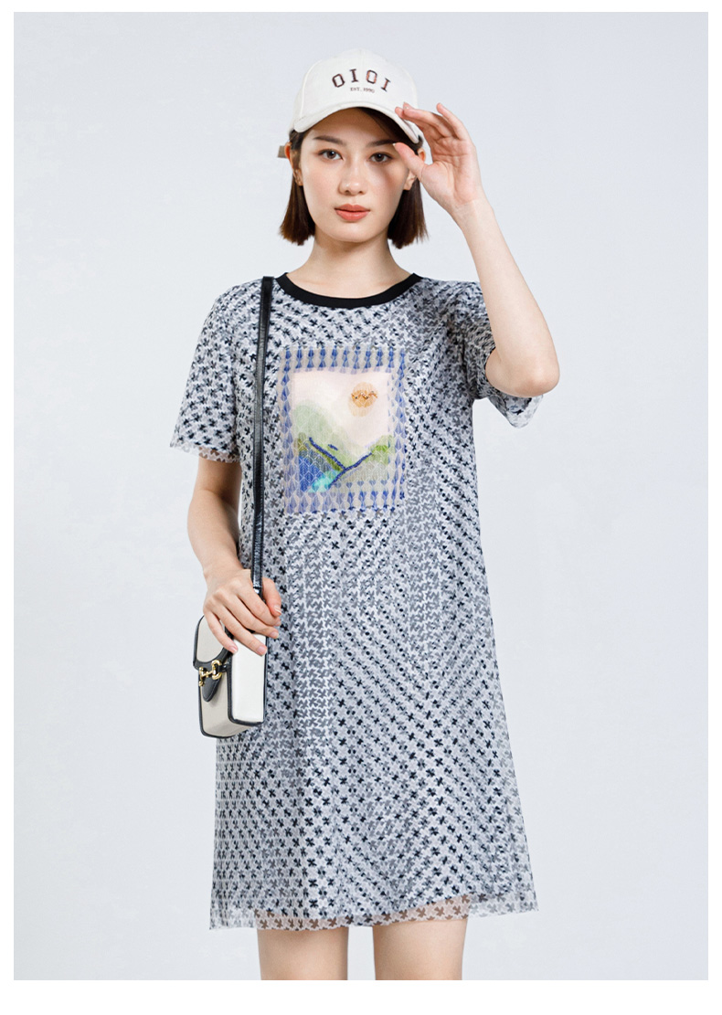 オーバーサイズTシャツ 風景画プリント幾何学模様ワンピース