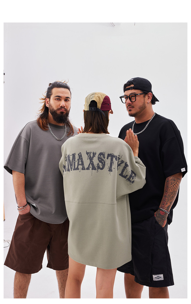 オーバーサイズTシャツ 滲み文字バックプリント重ね着風Ｔシャツ
