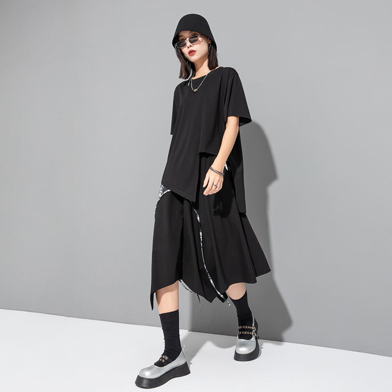 オーバーサイズTシャツ レディースアシンメトリー切替デザインワンピース
