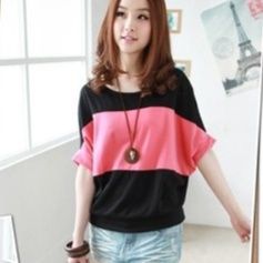 オーバーサイズTシャツ 配色切り替えゆったり半袖トップス