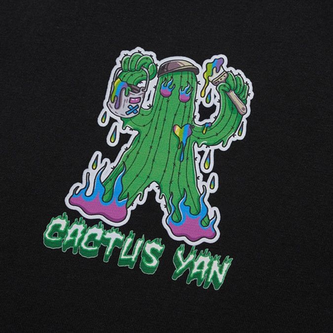 オーバーサイズTシャツ メンズ サボテン柄プリント オーバーサイズ半袖カットソー 全2色