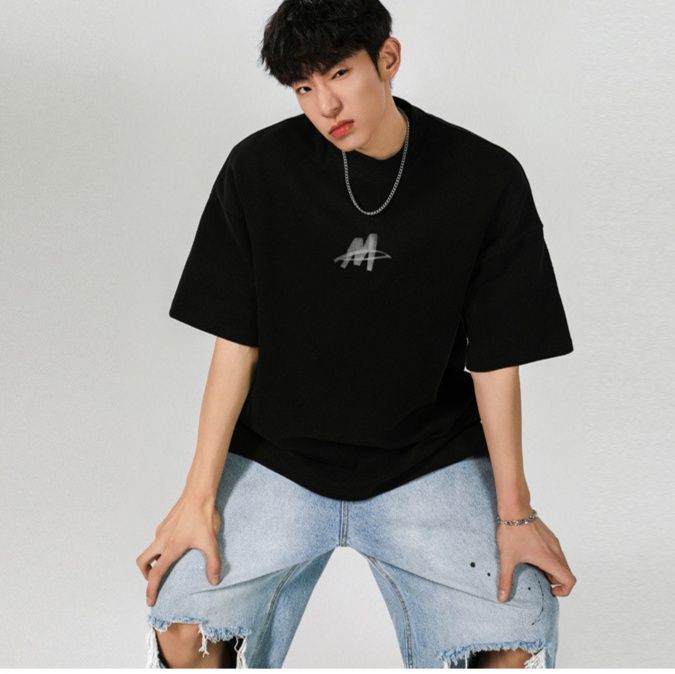 オーバーサイズTシャツ メンズオーバーサイズ半袖シャツ ロゴプリント黒