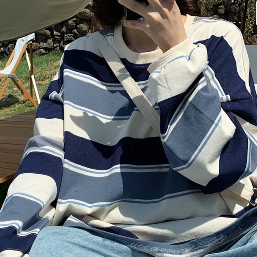 オーバーサイズTシャツ ボーダー柄配色スウェット