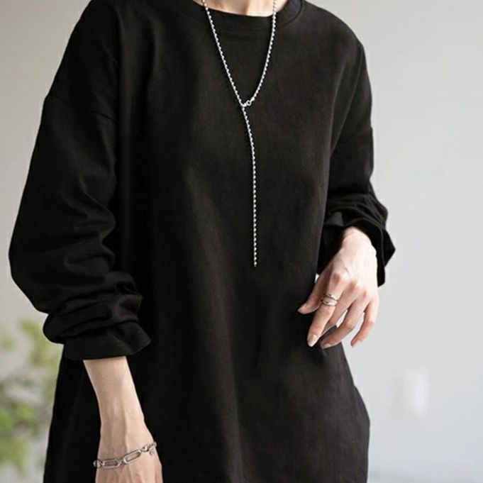 オーバーサイズTシャツ 秋新作 無地 ゆったり長袖カットソー レディース