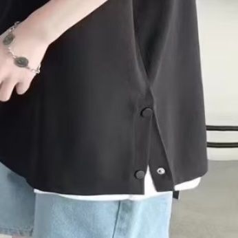 オーバーサイズTシャツ メンズ裾スナップボタンデザインゆったりシルエット半袖Tシャツ