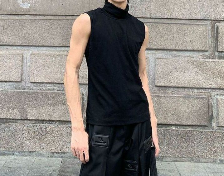 オーバーサイズTシャツ タートルネック袖なしノースリーブカットソー