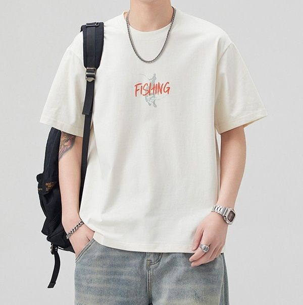 オーバーサイズTシャツ 釣り人グラフィックプリント半袖オーバーサイズ丸首半袖