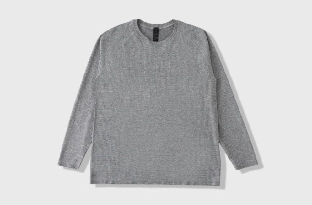オーバーサイズTシャツ ワッフル編み長袖クルーネックゆったりカットソー