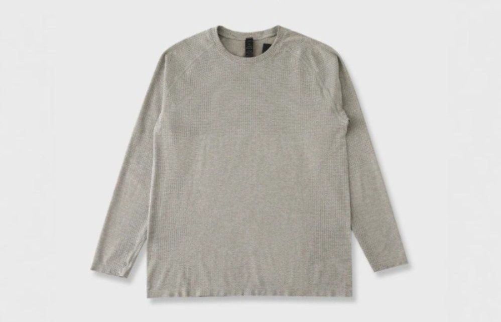 オーバーサイズTシャツ ワッフル編み長袖クルーネックゆったりカットソー