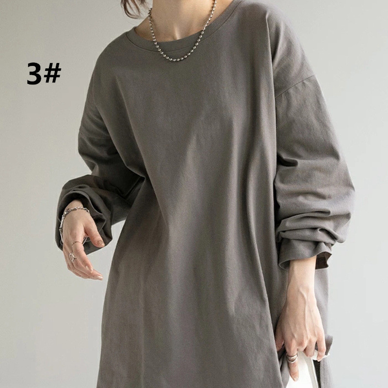 オーバーサイズTシャツ 秋新作 無地 ゆったり長袖カットソー レディース