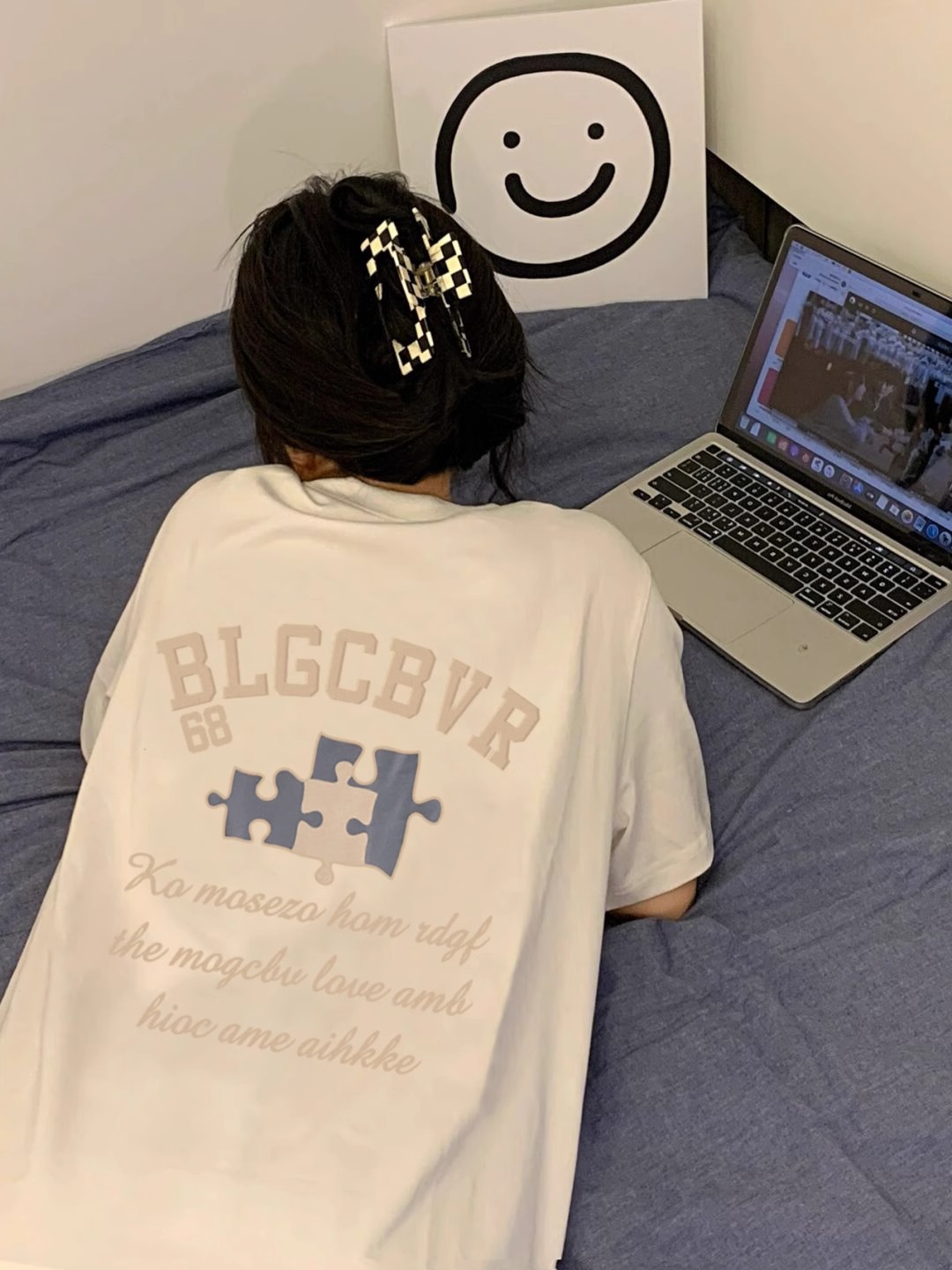 オーバーサイズTシャツ パズルモチーフ ゆったり半袖シャツ