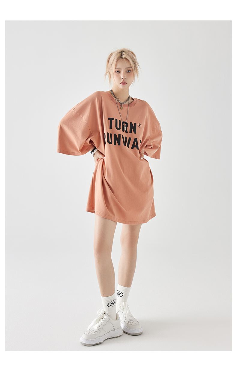 オーバーサイズTシャツ ロゴデザイン ゆったりミニワンピース