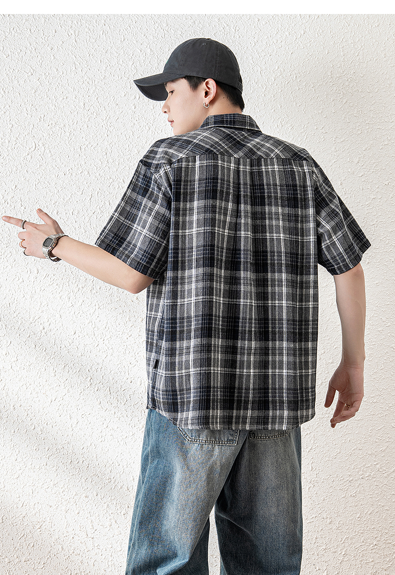 オーバーサイズTシャツ 格子柄ゆったり半袖シャツ