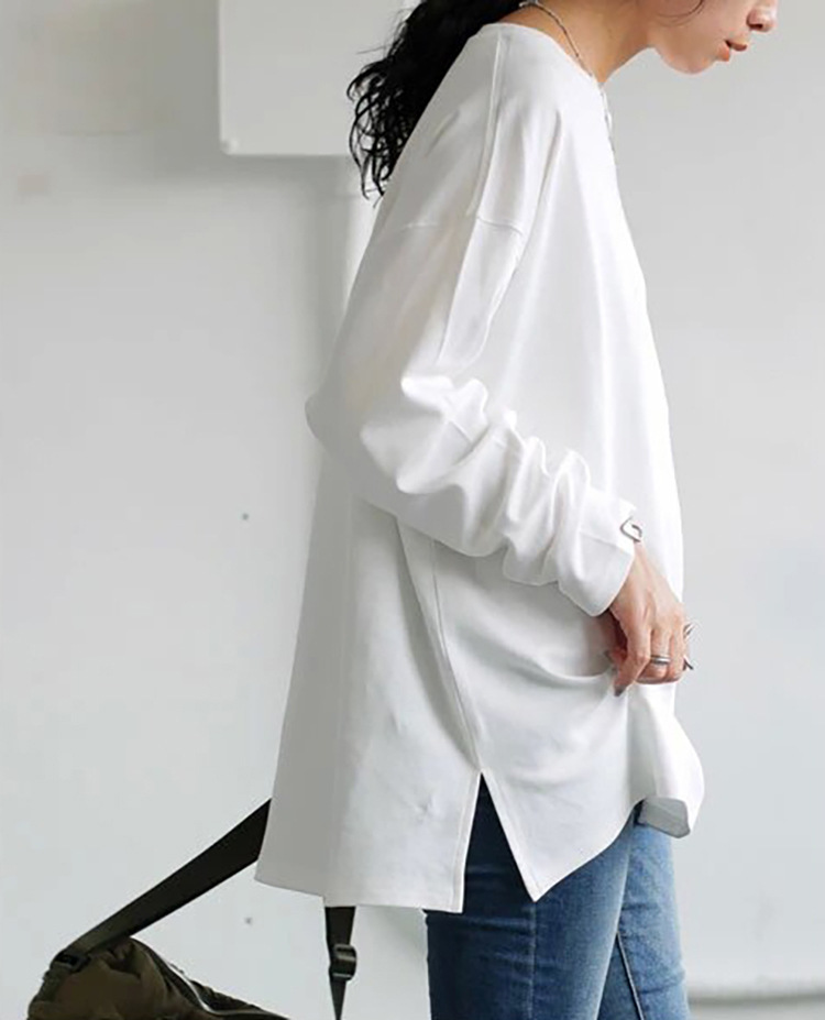 オーバーサイズTシャツ 秋新作 無地 ゆったり長袖カットソー レディース