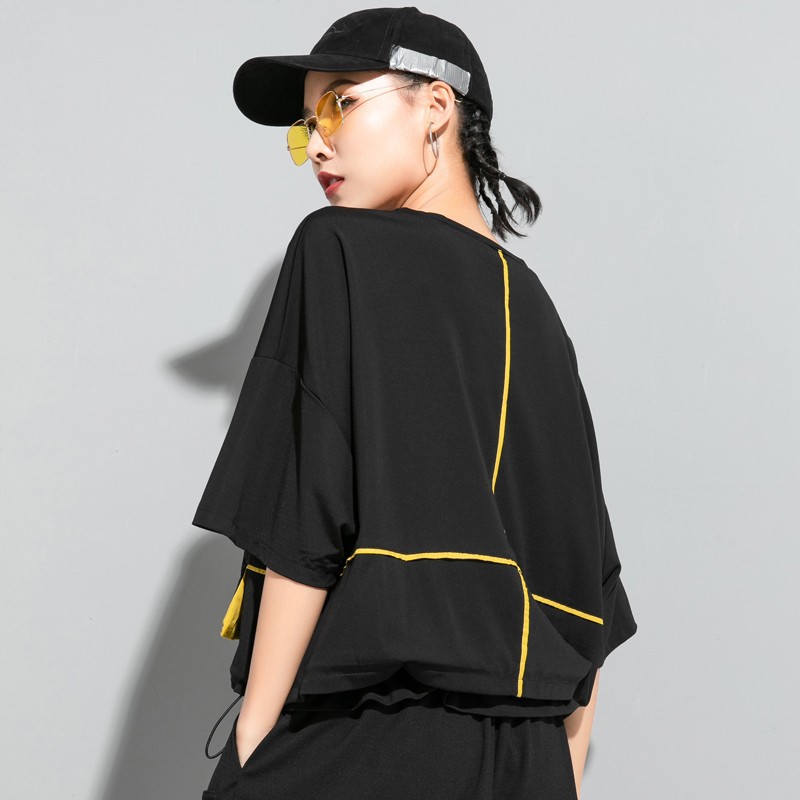 オーバーサイズTシャツ レディースラインデザイン 七分袖ゆったりトップス