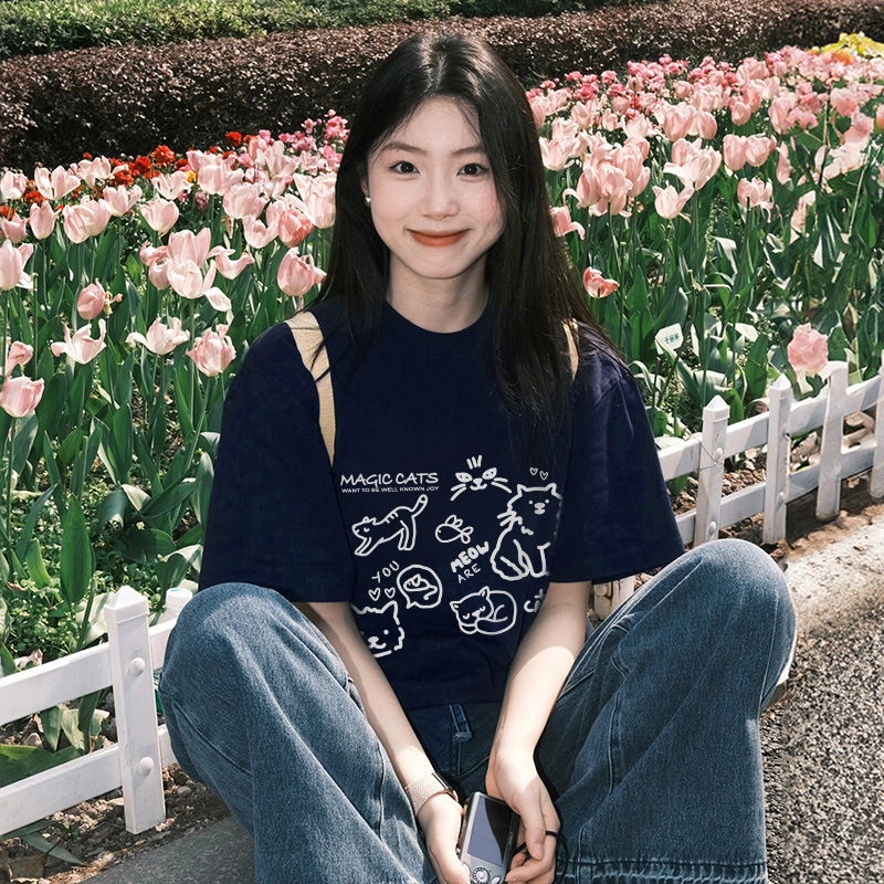 オーバーサイズTシャツ ゆるかわ猫イラスト ゆったりティー