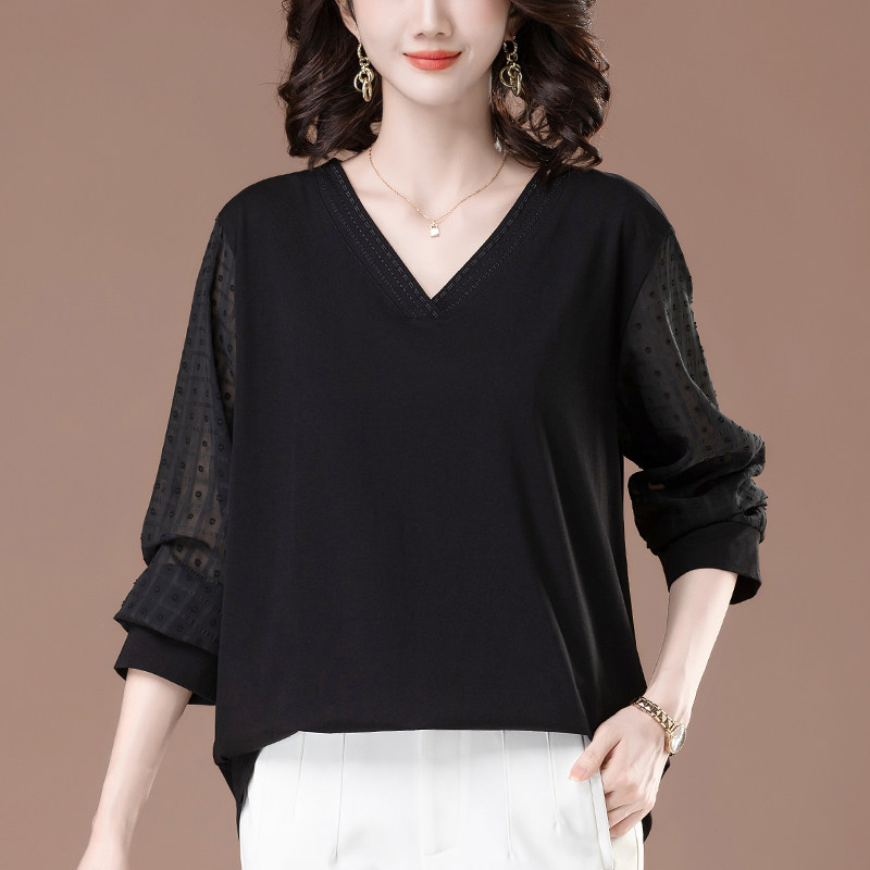 オーバーサイズTシャツ 透け感袖切替ブイネックゆったりトップス