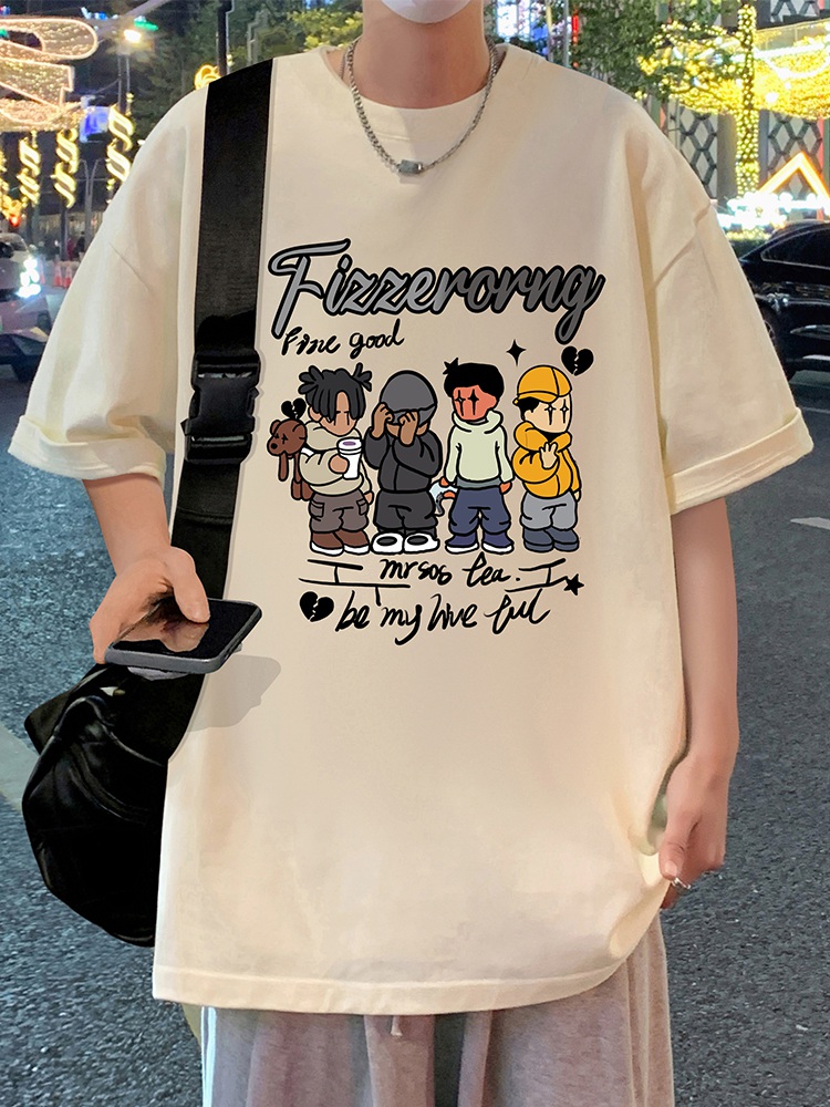 オーバーサイズTシャツ ストリート風キャラクターイラスト半袖