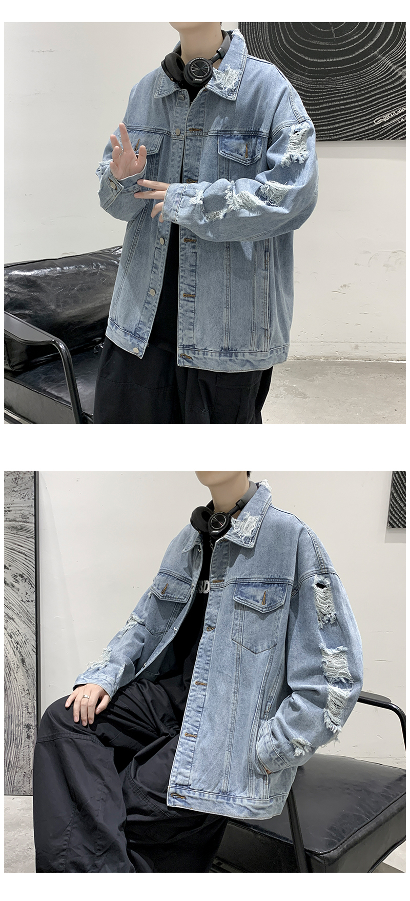 オーバーサイズTシャツ ダメージ加工デニムジャケット